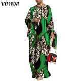Vintage Printed Long Sleeve Dresses Casual Loose Bohemian Vestidos Long Maxi Robe Summer Femme Sundress