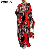 Vintage Printed Long Sleeve Dresses Casual Loose Bohemian Vestidos Long Maxi Robe Summer Femme Sundress