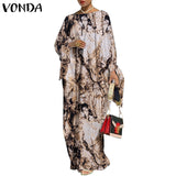 Vintage Printed Long Sleeve Dresses Casual Loose Bohemian Vestidos Long Maxi Robe Summer Femme Sundress