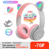 Wireless Headphones Cat Ear with Mic Blue-tooth Glow Light Stereo Bass Helmets Children Gamer Girl Gifts PC Phone Gaming Headset