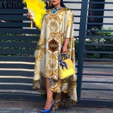 VONDA Autumn Women Dress 3/4 Sleeve Robe Femme Vintage Printed Holiday Party Dress Irregular Hem Long Vestidos Oversized