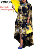 VONDA Autumn Women Dress 3/4 Sleeve Robe Femme Vintage Printed Holiday Party Dress Irregular Hem Long Vestidos Oversized