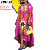 VONDA Autumn Women Dress 3/4 Sleeve Robe Femme Vintage Printed Holiday Party Dress Irregular Hem Long Vestidos Oversized