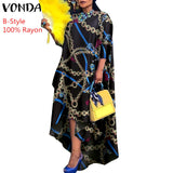 VONDA Autumn Women Dress 3/4 Sleeve Robe Femme Vintage Printed Holiday Party Dress Irregular Hem Long Vestidos Oversized