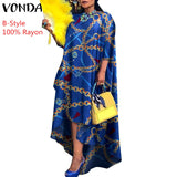 VONDA Autumn Women Dress 3/4 Sleeve Robe Femme Vintage Printed Holiday Party Dress Irregular Hem Long Vestidos Oversized