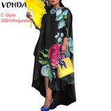 VONDA Autumn Women Dress 3/4 Sleeve Robe Femme Vintage Printed Holiday Party Dress Irregular Hem Long Vestidos Oversized