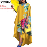 VONDA Autumn Women Dress 3/4 Sleeve Robe Femme Vintage Printed Holiday Party Dress Irregular Hem Long Vestidos Oversized