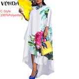 VONDA Autumn Women Dress 3/4 Sleeve Robe Femme Vintage Printed Holiday Party Dress Irregular Hem Long Vestidos Oversized