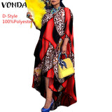 VONDA Autumn Women Dress 3/4 Sleeve Robe Femme Vintage Printed Holiday Party Dress Irregular Hem Long Vestidos Oversized