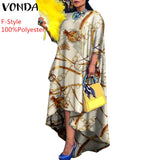 VONDA Autumn Women Dress 3/4 Sleeve Robe Femme Vintage Printed Holiday Party Dress Irregular Hem Long Vestidos Oversized