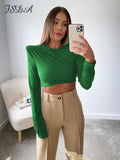 Neck Brown Long Sleeve Crop Top