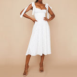 Summer Spring Floral Dress Sexy Casual Fashion Sundress Midi Slip Backless Pleated Slit White Yellow Lace-up Flowers