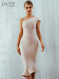 New Summer Women Bandage Dress Sexy One Shoulder Sleeveless Ruffles Nightclub Celebrity Evening Party Mermaid Dresses