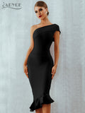 New Summer Women Bandage Dress Sexy One Shoulder Sleeveless Ruffles Nightclub Celebrity Evening Party Mermaid Dresses
