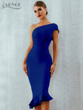 Adyce New Summer Women Bandage Dress Sexy One Shoulder Sleeveless Ruffles Nightclub Celebrity Evening Party Mermaid Dresses