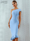 Adyce New Summer Women Bandage Dress Sexy One Shoulder Sleeveless Ruffles Nightclub Celebrity Evening Party Mermaid Dresses