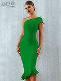 New Summer Women Bandage Dress Sexy One Shoulder Sleeveless Ruffles Nightclub Celebrity Evening Party Mermaid Dresses