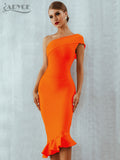 Adyce New Summer Women Bandage Dress Sexy One Shoulder Sleeveless Ruffles Nightclub Celebrity Evening Party Mermaid Dresses