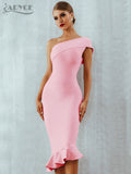 Adyce New Summer Women Bandage Dress Sexy One Shoulder Sleeveless Ruffles Nightclub Celebrity Evening Party Mermaid Dresses