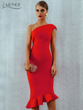 New Summer Women Bandage Dress Sexy One Shoulder Sleeveless Ruffles Nightclub Celebrity Evening Party Mermaid Dresses