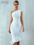New Summer Women Bandage Dress Sexy One Shoulder Sleeveless Ruffles Nightclub Celebrity Evening Party Mermaid Dresses