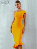 Adyce New Summer Women Bandage Dress Sexy One Shoulder Sleeveless Ruffles Nightclub Celebrity Evening Party Mermaid Dresses