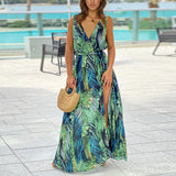Women's V-Neck Sleeveless Long Floral Dress