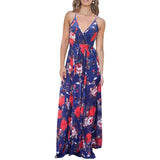 Women's V-Neck Sleeveless Long Floral Dress