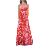 Women's V-Neck Sleeveless Long Floral Dress