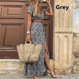 Summer Boho Long Dress Women Casual Paisley Print Belt Maxi Dress Elegant V Neck Short Sleeve Women's Beach Dress Vestidos