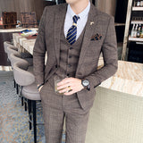 (Jacket + Vest + Pants) Men's Casual Plaid High-End Formal 3Pc Set Suit