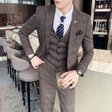 (Jacket + Vest + Pants) Men's Casual Plaid High-End Formal 3Pc Set Suit