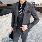 (Jacket + Vest + Pants) Men's Casual Plaid High-End Formal 3Pc Set Suit