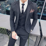 (Jacket + Vest + Pants) Men's Casual Plaid High-End Formal 3Pc Set Suit