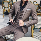 (Jacket + Vest + Pants) Men's Casual Plaid High-End Formal 3Pc Set Suit