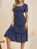 Summer Love Pattern Dot Print Dress Women New Casual Short Sleeve