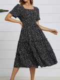 Summer Love Pattern Dot Print Dress Women New Casual Short Sleeve
