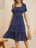 Summer Love Pattern Dot Print Dress Women New Casual Short Sleeve