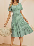 Summer Love Pattern Dot Print Dress Women New Casual Short Sleeve