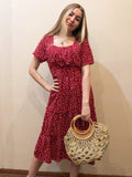 Summer Love Pattern Dot Print Dress Women New Casual Short Sleeve