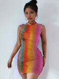 Hawthaw Women Summer Sleeveless See Through Bodycon Striped Mini Dress Sundress Female Clothing Streetwear Wholesale Items