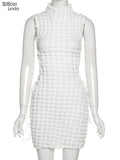 Sisterlinda Stacked Plaid Bandage Hollow Sexy Y2K Dress Women Sleeveless Turtleneck String Bodycon Party Clubwear Female Outfits