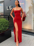 Backless Sexy Strap Split Summer Dress Women Elastic Long Dresses