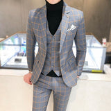Men Dress Blazers Pants Vest 3 Piece Set / Male Wedding New Autumn Business Formal Plaid Suit Luxury Slim Fit Coat Trousers
