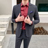 Men Dress Blazers Pants Vest 3 Piece Set / Male Wedding New Autumn Business Formal Plaid Suit Luxury Slim Fit Coat Trousers