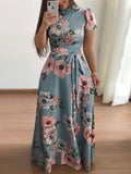 Casual Long Sleeve Boho Floral Print Maxi Dress Turtleneck Bandage Elegant Party Dresses Vestidos