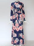 Casual Long Sleeve Boho Floral Print Maxi Dress Turtleneck Bandage Elegant Party Dresses Vestidos