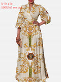 VONDA Women Vintage Printed Maxi Long Dress Casual Vestido Casual Robe Femme Holiday Sundress Oversized