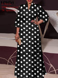 VONDA Women Vintage Printed Maxi Long Dress Casual Vestido Casual Robe Femme Holiday Sundress Oversized