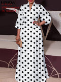 VONDA Women Vintage Printed Maxi Long Dress Casual Vestido Casual Robe Femme Holiday Sundress Oversized